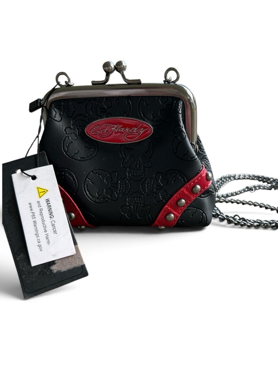 Ed Hardy Handbags - Ed Hardy Black & Red Skull Embossed Kiss-Lock Crossbody Bag- NWT